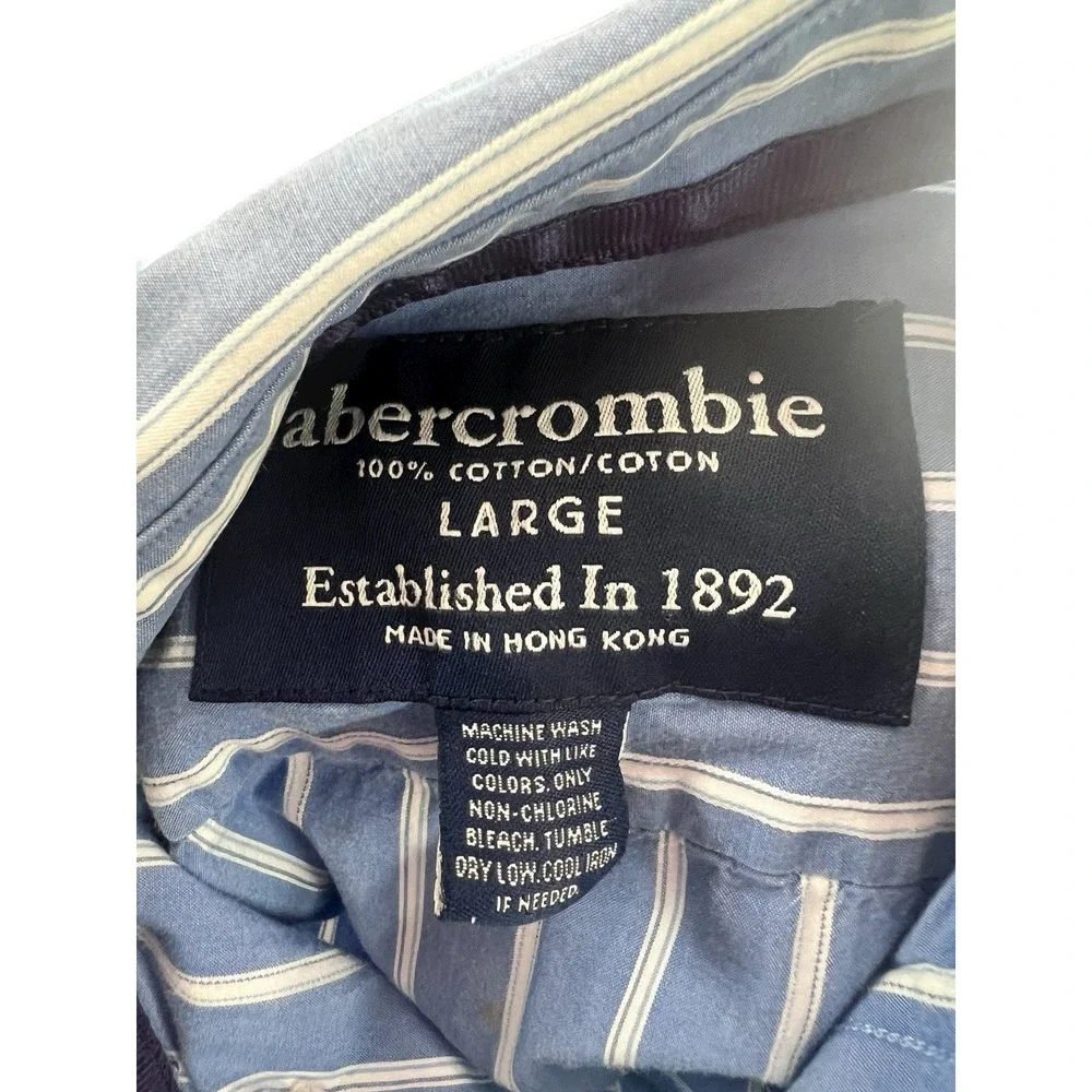 Abercrombie Shirt Youth Size Large Blue White Striped‎ Classic Button Up